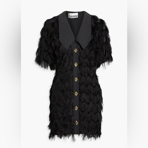 Ganni Dresses & Skirts - GANNI Fringed woven black dress